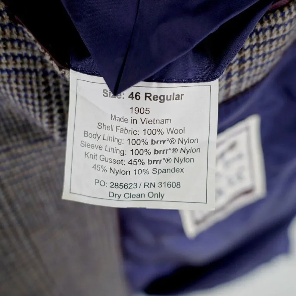 Jos A Bank 1905 Soft Tweed Wool Glen‎ Plaid 44R / Slim 46R Gray Tan Brown Blue